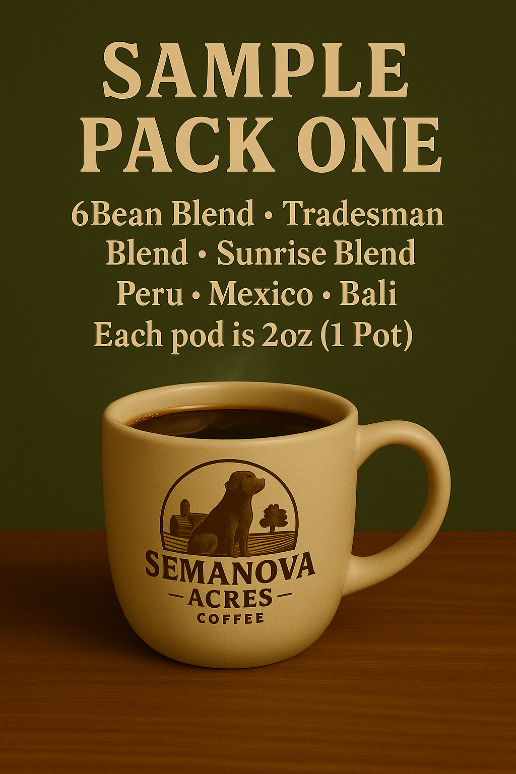 Coffee Sample Pack One: 6Bean Blend, Tradesman Blend, Sunrise Blend, Peru, Mexico, Bali