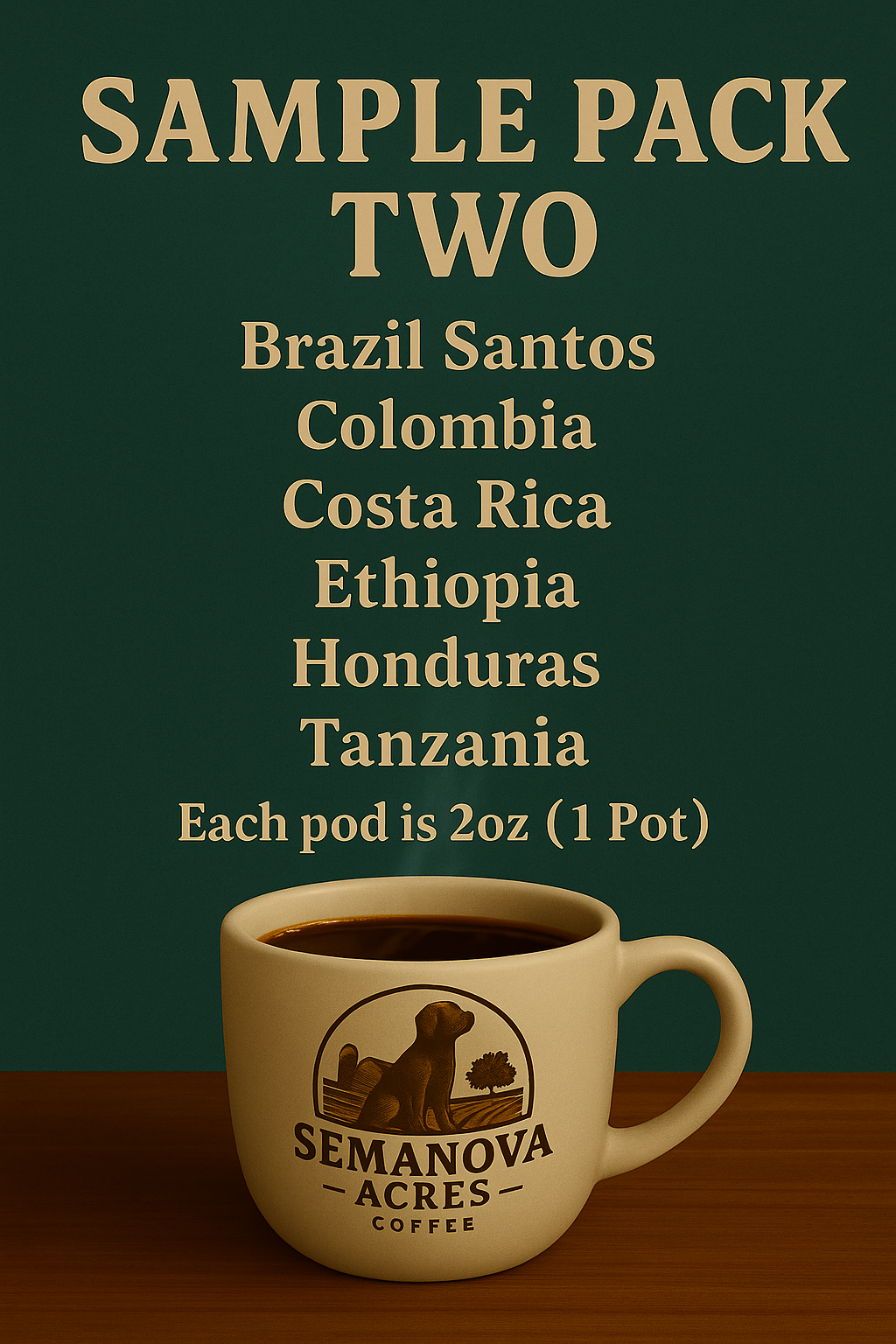 Coffee Sample Pack Two: Brazil Santos, Colombia, Costa Rica, Ethiopia, Honduras, Tanzania