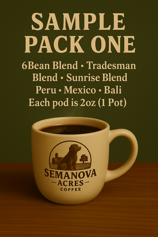 Coffee Sample Pack One: 6Bean Blend, Tradesman Blend, Sunrise Blend, Peru, Mexico, Bali